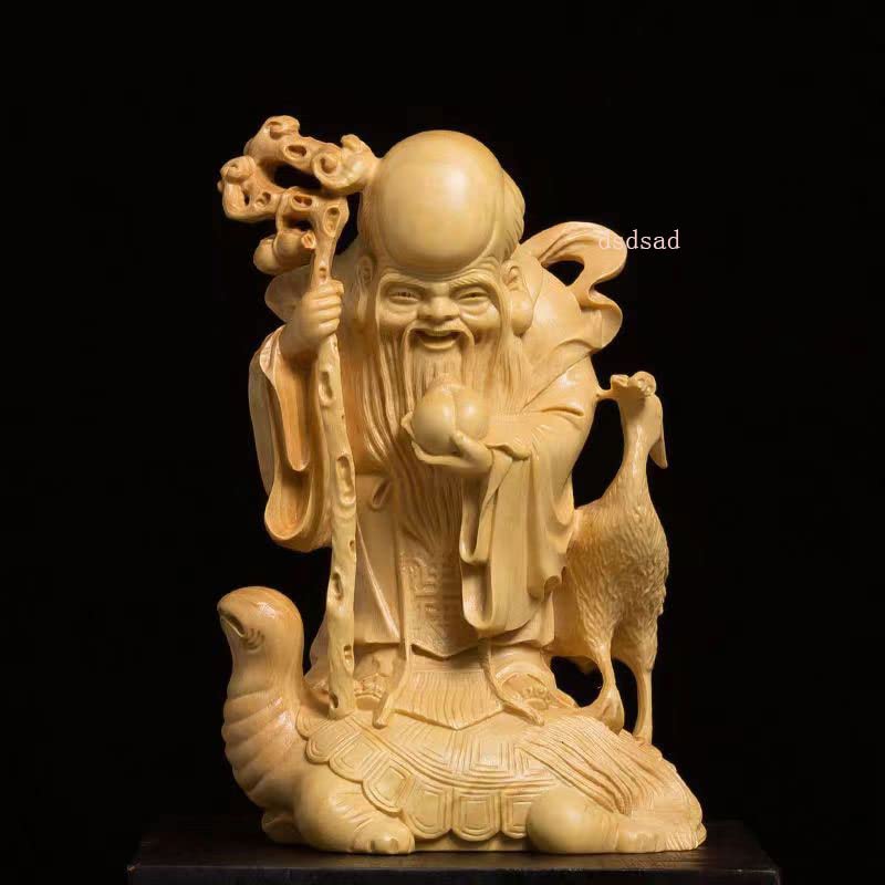 Carved Wooden Buddha Good Seven Lucky Fukurokuju Wooden Buddha Statue 12cm X Width Carved Buddha Wooden Carved Buddha Buddha Statue Large Leaf Statue,