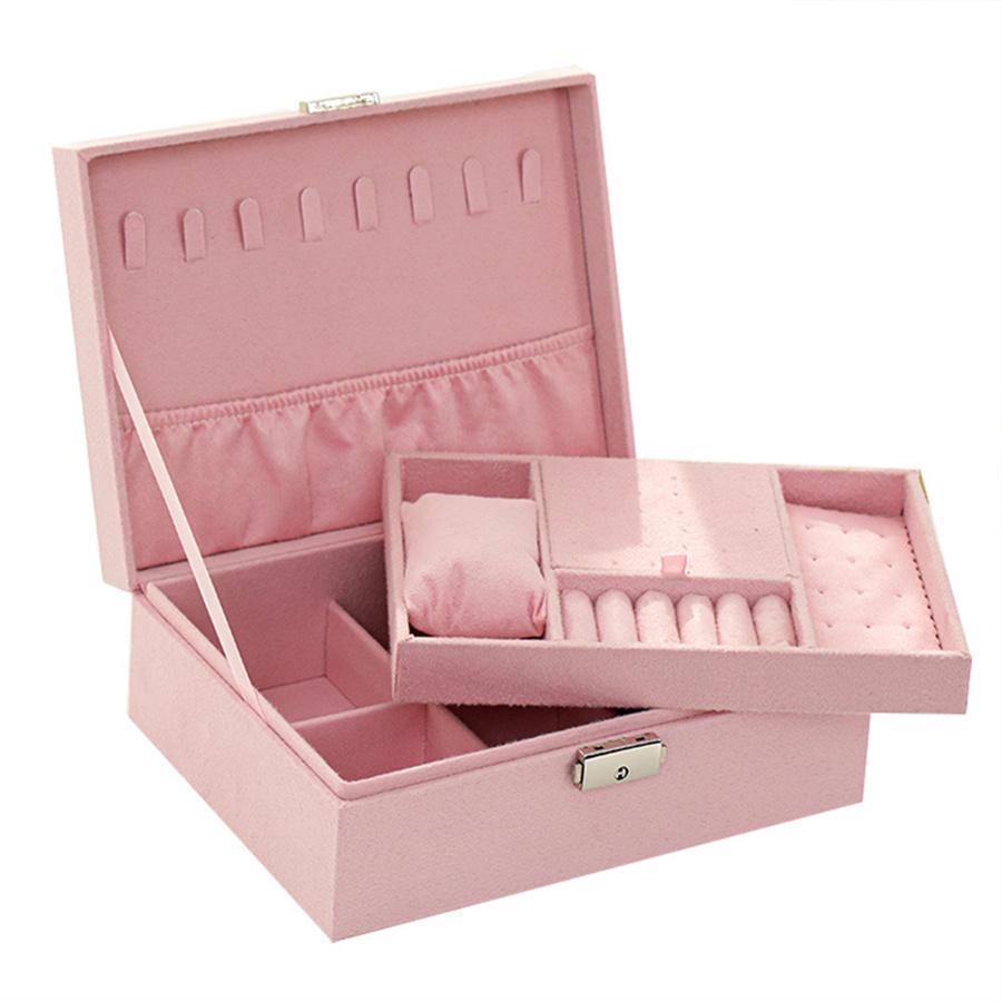 Vintage Jewelry Display Box Double Layer Velvet Pendant Necklace Bracelet Earring Ring Watches Storage Boxes Jewellery Organizer