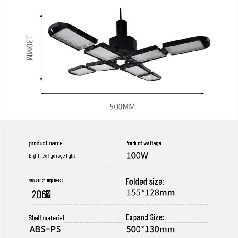 2023 King Kong Deformable LED Garage Light, 5+1 Folding High-Wattage Warehouse Bulb