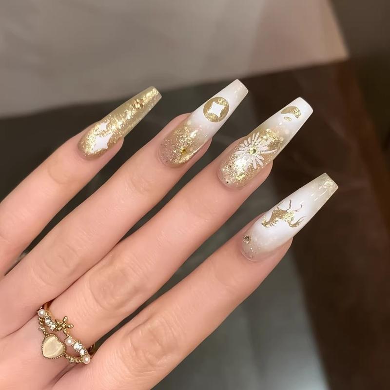 New Year Horse Fireworks Pattern Hollow Out Nail Art Stickers Colorful Nail Charm Template Stamp Manicure Decals Decoration