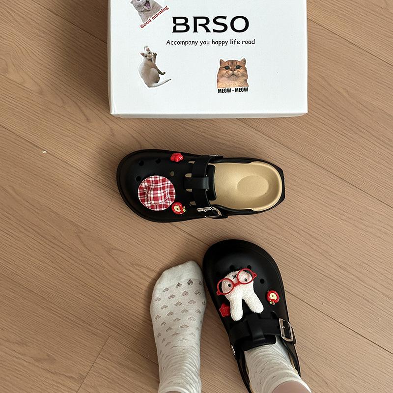 Girls Heart Bag Head Half Slippers Women's New Summer Soft Cute Miffy Rabbit Outside Hole Sandals