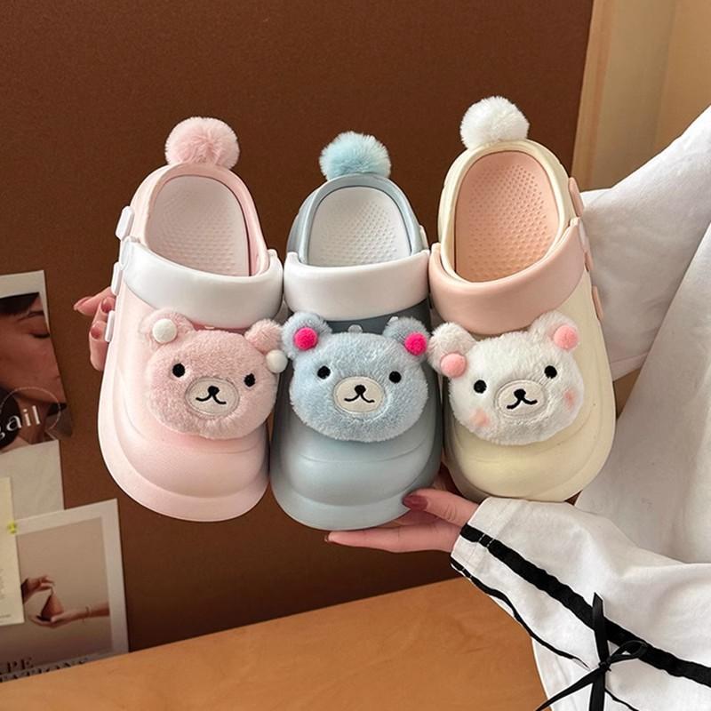 Cartoon Cute Thick-soled Girls Baotou Half Slippers New Summer Wear Beach Non-slip Heightening Casual Hole Shoes