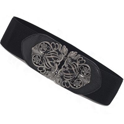 Korean Court Vintage Engraving Wide Belt Women's All-Match Elastic Waist Seal Wide