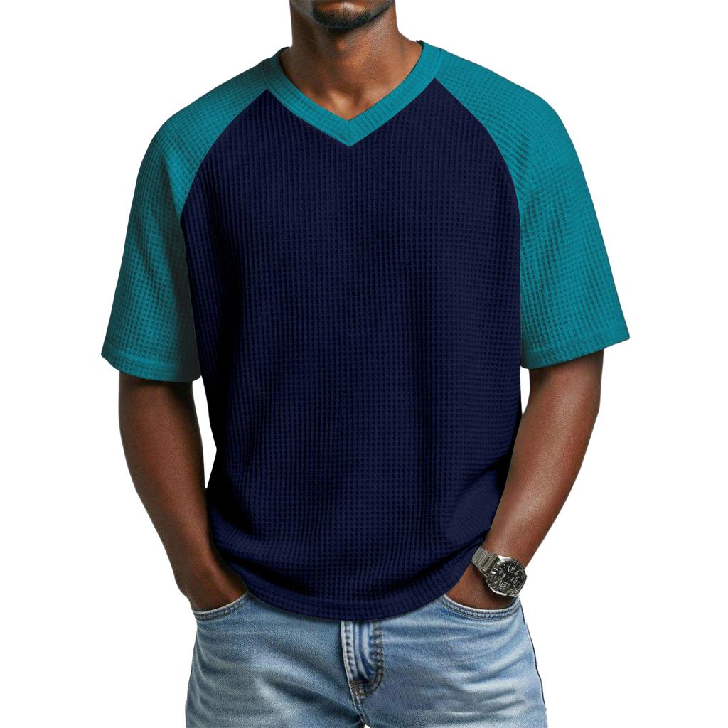 Men's Casual V-Neck Raglan Short-Sleeve Top