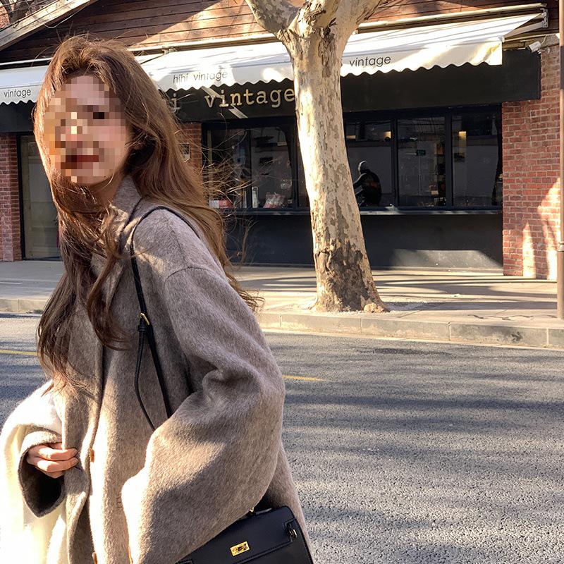 Su Jiu'er Damen Mittellanger Doppelseitiger Wollmantel - Verdickt, Weiß, Winter 2025 Edition