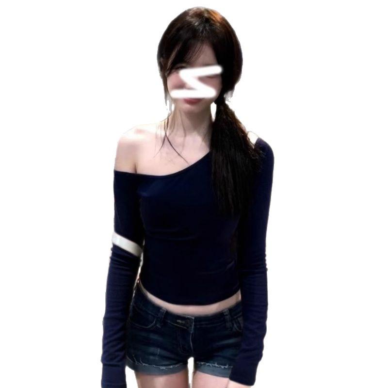 Autumn 2025 New Arrival: Women's One-Shoulder Slim Fit Long Sleeve Top - Solid Color, Sexy & Chic Base Layer