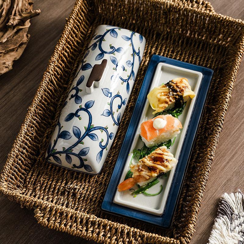 High-end Creative Japanese-style Premium Covered Rectangular Plate,unique Ceramic Sushi and Sashimi Plate for Restaurants Hotel