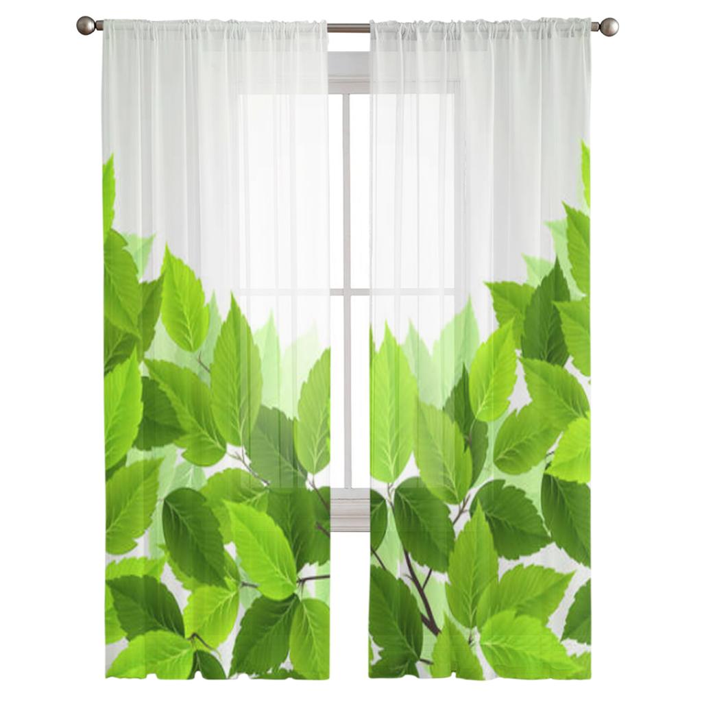 Branch Green Leaves Sheer Curtains for Living Room Transparent Tulle Window Treatments Bedroom Kitchen Home Decor Veil Drapes