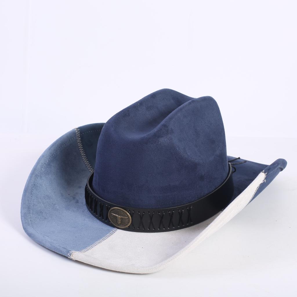 Popular European and American classic splicing suede western cowboy hat men's and women's senior big-brimmed cowboy hat