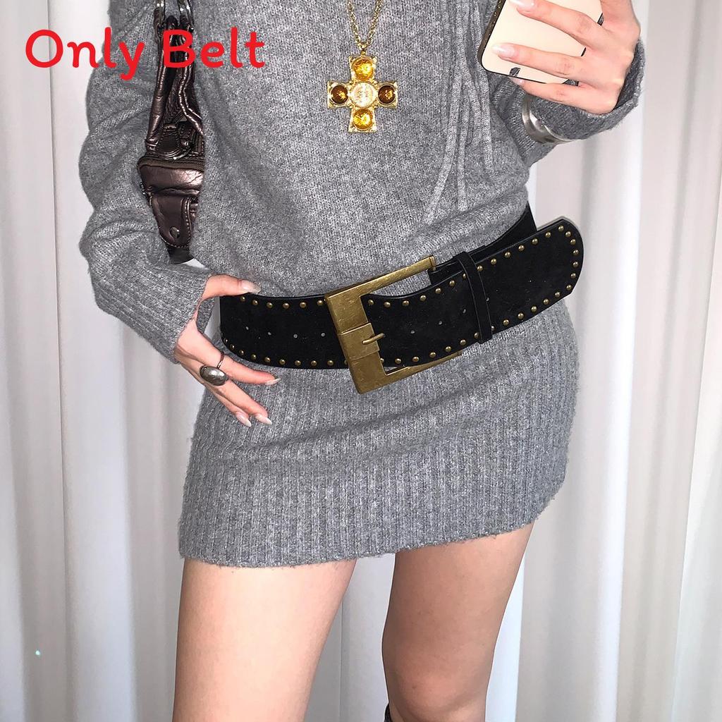 

Classic Vintage Brown Pu Wide Belt With Zinc Alloy Buckle For Casual Dresses And Jeans чорний