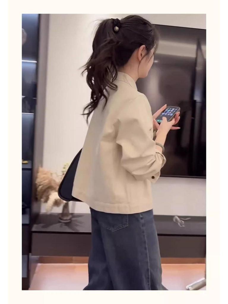 Women's Casual Versatile Stand Collar Jacket - Korean Style Spring/Autumn Loose Baseball Uniform Top