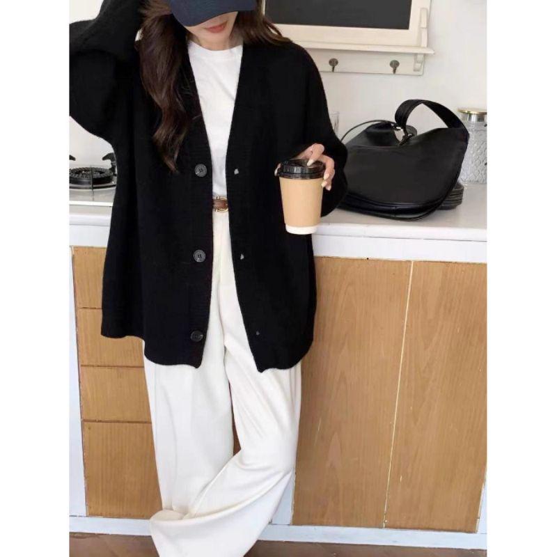 2024 Autumn/Winter Women's Soft V-Neck Pink Cardigan Sweater - Simple, Lazy Style Knit Outerwear