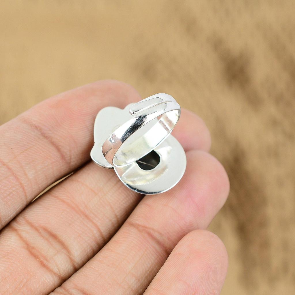 925 Sterling Silver Natural Peanut Wood Jasper Promise Statement Ring Jewelry