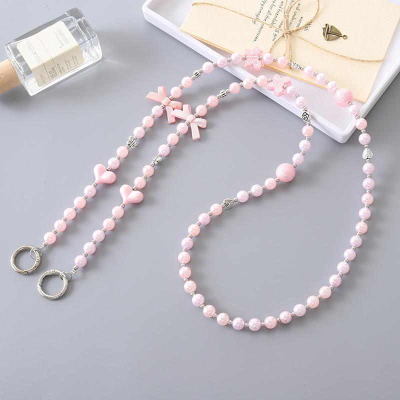 Handmade Pearl Crossbody Phone Case Lanyard with Beaded Charm