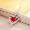 Women Red Heart Stone Pendant Necklace with Rose and Sparkling Accents Elegant Romantic Jewelry