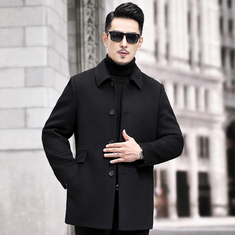 

Осенне-зимнее двухстороннее кашемировое пальто с отворотом, зимнее шерстяное пальто для людей среднего возраста, мужское пальто с пуховой подкладкой средней длины 195
