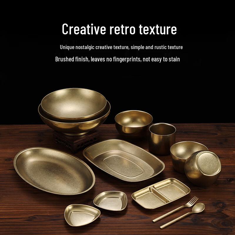 ZISIZ Light Luxury Retro 304 Stainless Steel Dinner Plate