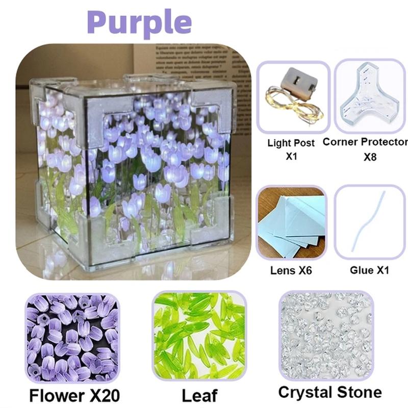 Diy Tulip Mirror Cube Lamp Simulation Flower Bedroom Sleeping Table Lamp Handmade Craft Tulips Mirror Night Light Birthday Gift