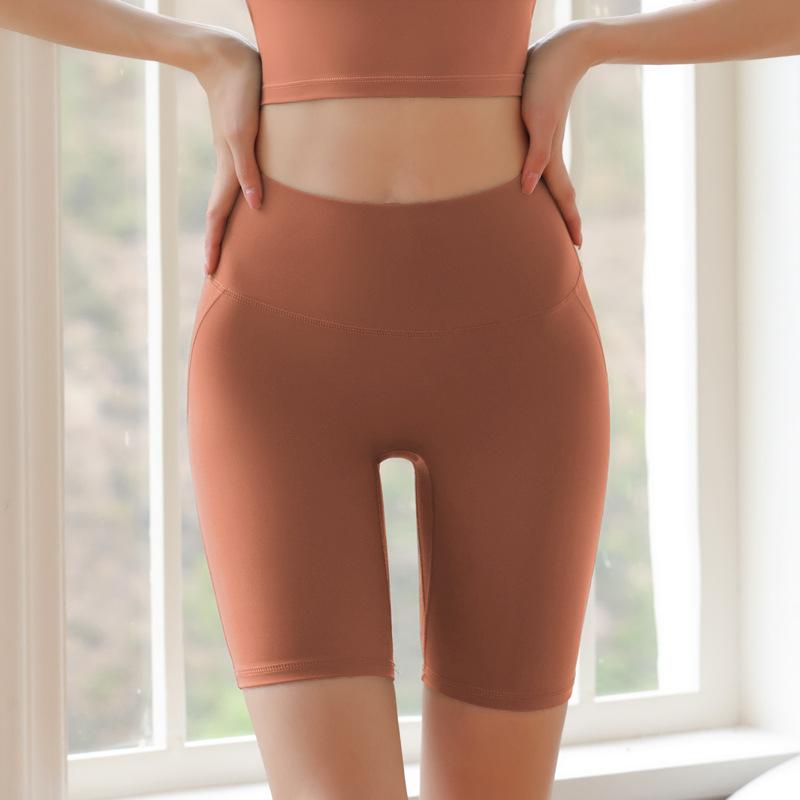 Sports Shorts, Four-quarter Yoga Pants, Summer Running and Cycling Pants, High Waist, Belly and Hips, Peach Women's Fitness Clothes.