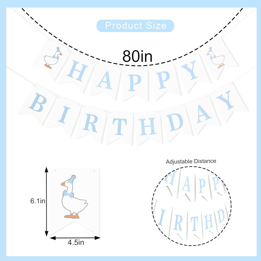 One Silly Goose Happy Birthday Banner - Blue One Silly Goose 1st Birthday Decorations,Baby Boy First Party Theme Decor,Baby Boy Birthday Banner