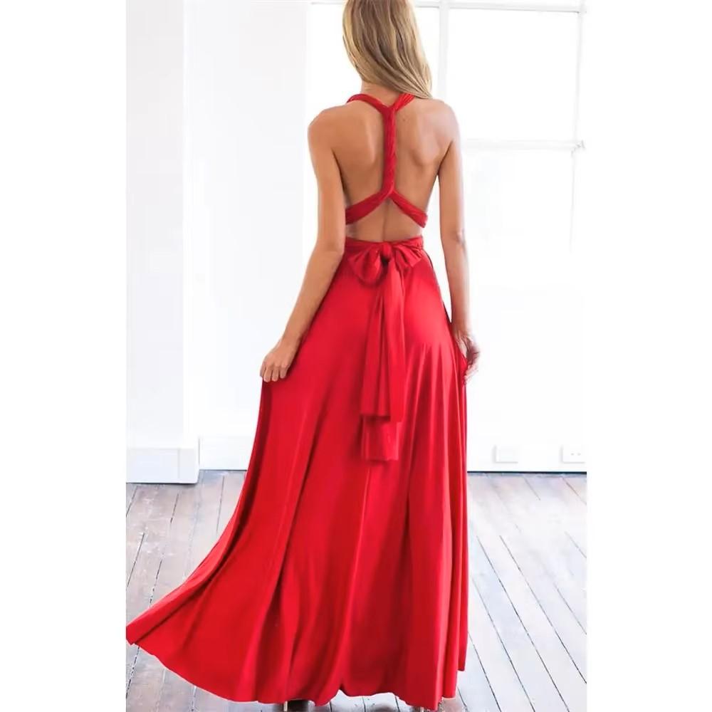 Sexy Women Wrap Boho Maxi Club Bandage Long Dress Party Bridesmaids Robe Longue Spaghetti Strap Female Multi Rope Hollow Out