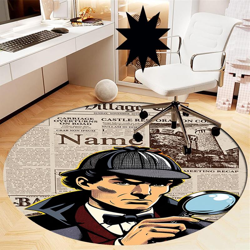Custom Name Sherlock Holmes Printed Round Rug Carpet Chair Rug Area Rug Entryway Doormats,for Office Chair Living Room Bedroom Kitchen Room.