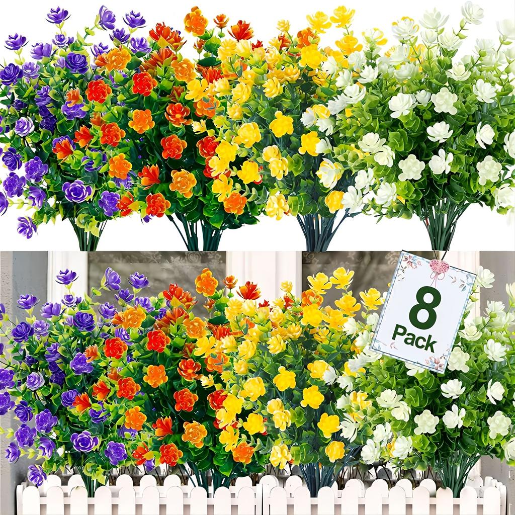 3/8pcs Artificial Flowers For Home And Garden Decor - Realistic Simulation Floral Bouquets And Shrubs For Porch And Outdoor Use