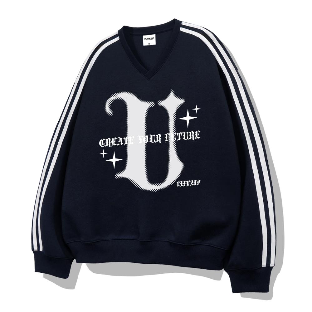 ULIFEZIP U-Hafton Oversized Track V-Neck Sweatshirt 4 Colors [Ulzv_0004]