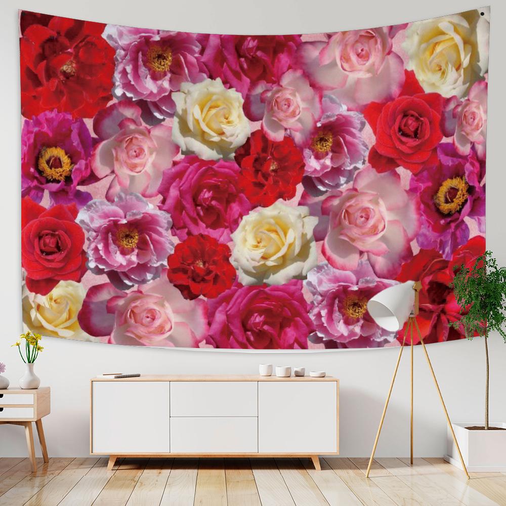 Beautiful Rose Bush Tapestry Wall Hanging Romantic Fresh Daisy Ins Style Wedding Party Background