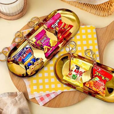 Simulation Korean Potato Chip French Fries Snack Bag Keychain Mini Snack Backpack Pendant Decoration Car Keyring Jewelry Gift
