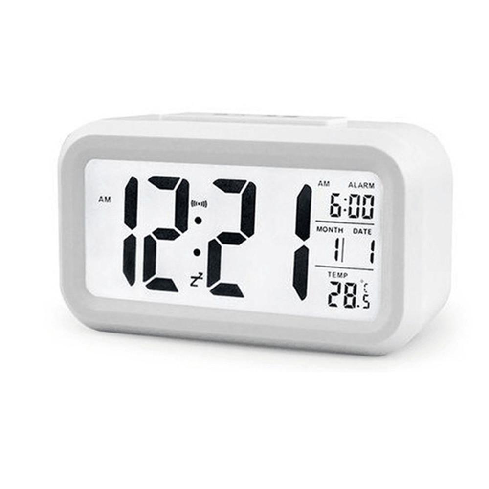 Batteriebetriebener LCD-Wecker, Temperatur, Datum, Woche, 3 Alarme, Hintergrundbeleuchtung, Schlummerfunktion, Tischuhr, Nachtsichtfunktion, 12/24-Stunden-Digitaluhr