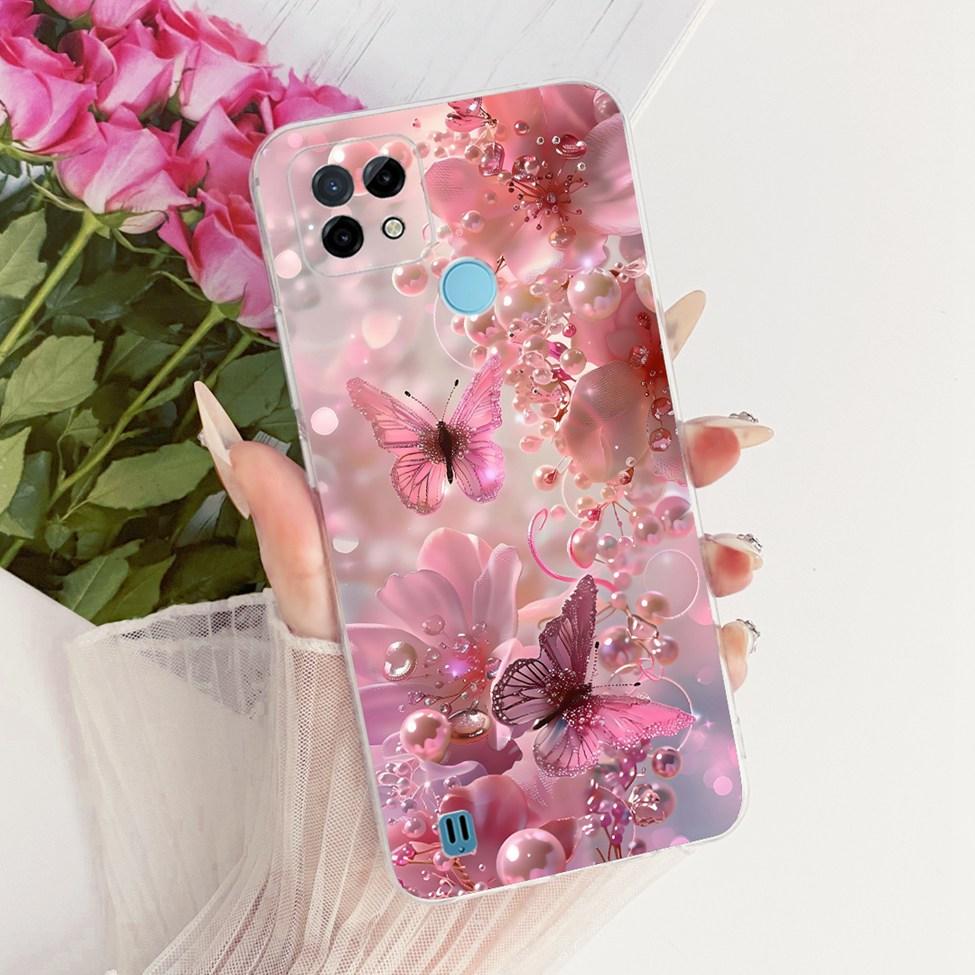 Clear Cover For Realme C21 Case RMX3201 Cute Cat Fashion Butterfly Funny Painted Phone Casing For Real me C21