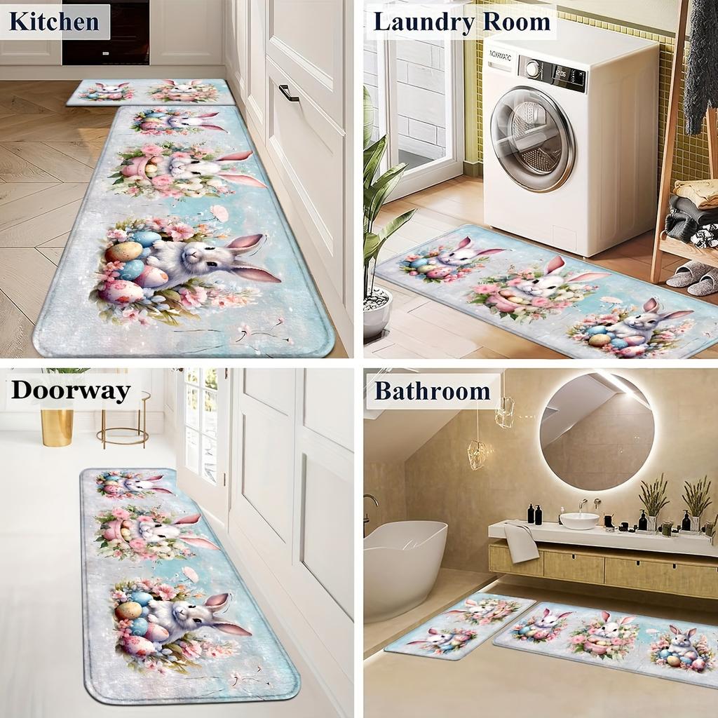 1Pcs Anti Fatigue Kitchen Rugs, Easter Print Waterproof Non-Slip Thick Cushioned Kitchen Mat Heavy Duty Comfort Standing Mat for Kitchen