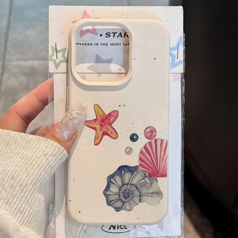 Cute Starfish Jellyfish Pattern Phone Case For iPhone 17 Pro Max 16 Plus 15 Pro 14 13 12 11 XS XR 17Air Lychee Textur Soft Cover