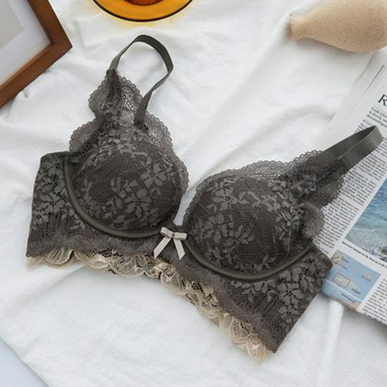 

Кружевной поддерживающий бюстгальтер для девочек: Маленькая грудь, регулируемая, антирасширение, без стального кольца, тонкий верх, толстое дно 36-80AB зелёный