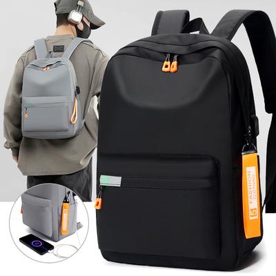Men's Waterproof Business Backpack - Multi-Functional Nylon Laptop Bag with USB Charging Port