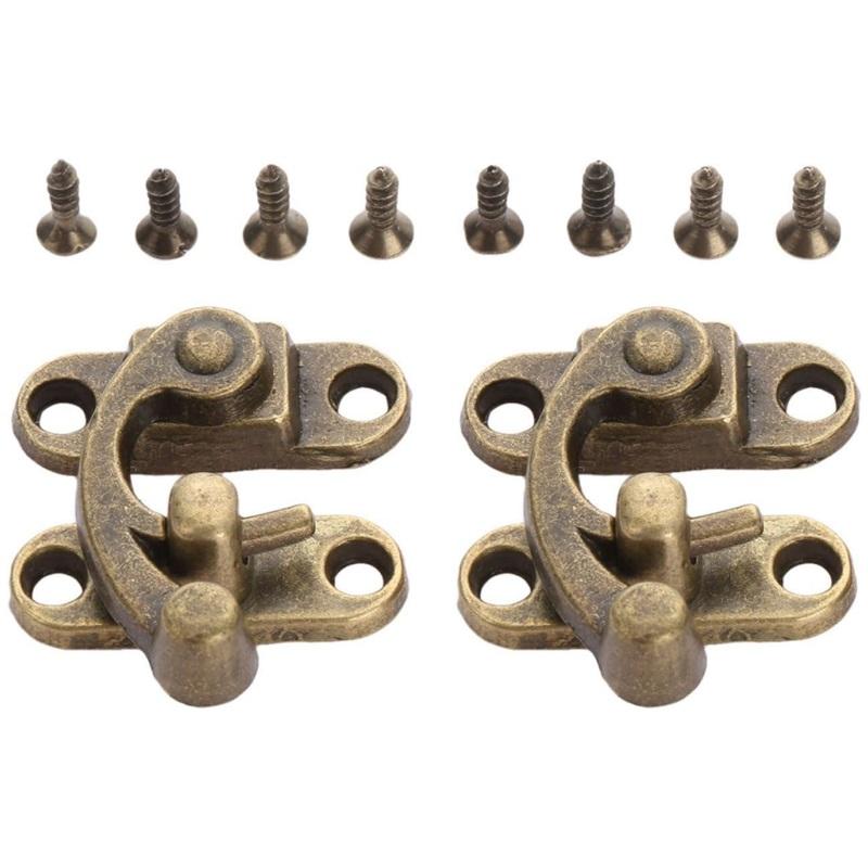 2 ks vintage háček, starožitné bronzové západky na krabici, malá spona s rohovým zámkem pro dřevěnou šperkovnici, dárkové pouzdro na víno, se šrouby