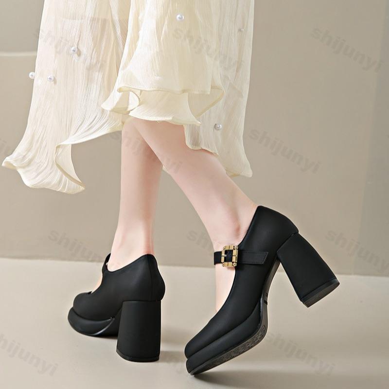 Fashion Elegant Shallow Mouth Casual High Heels Single Shoes for Women's 2025 Spring New Style Comfortable Fashion Buckle Designed Pumps