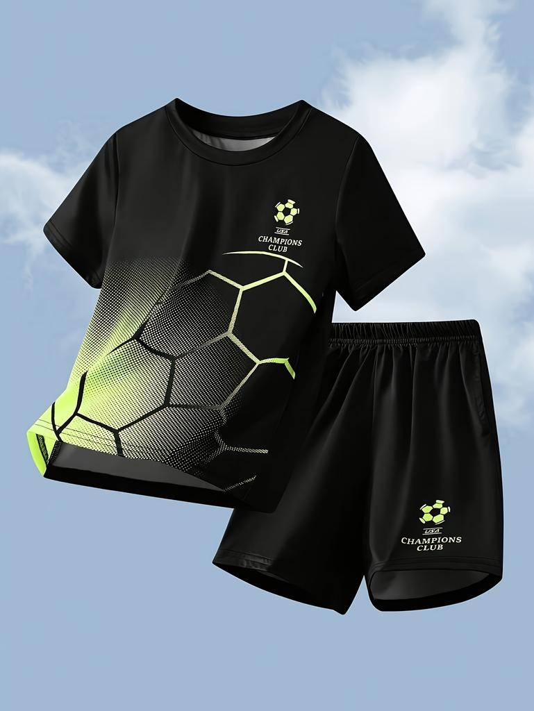 Children's Clothing Set for Boy Summer Short Sleeve Football Print Shorts Casual Outdoor Children's