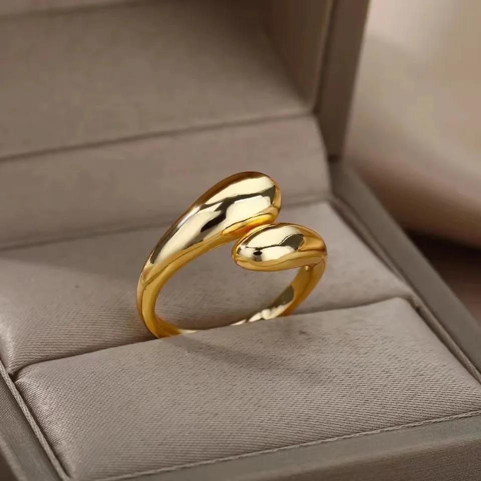 Stainless Steel Ring For Woman Opening Female Adjustable Gold-Color Fashion Jewelry Rings Aesthetic Jewelry Gift