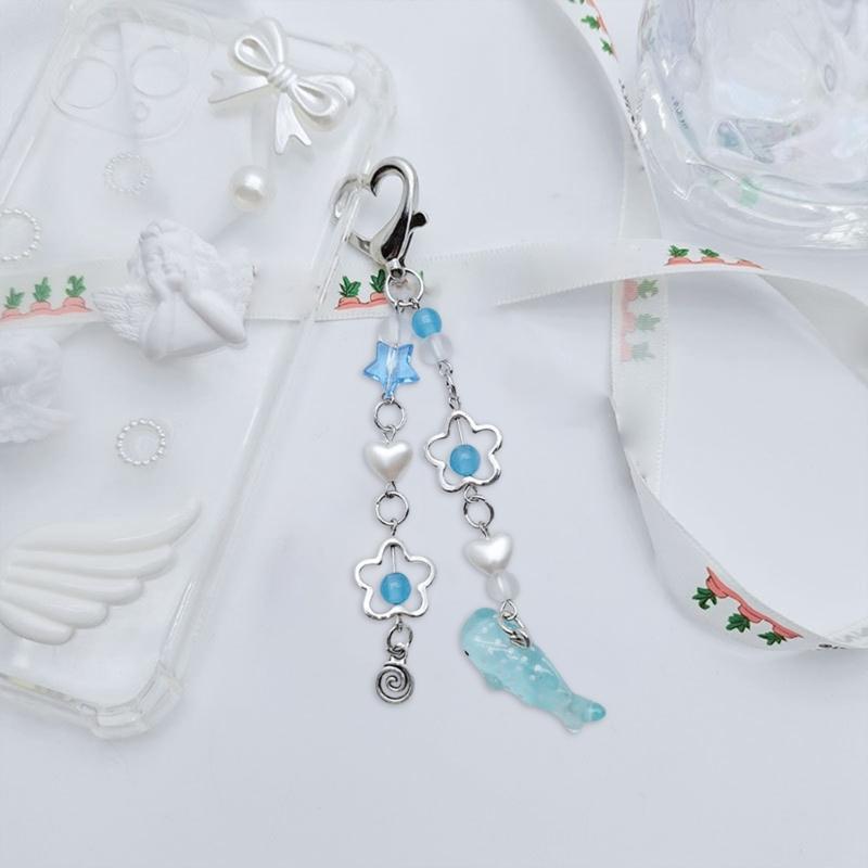 Sweet Cool Keychain Backpack Pendant for Women Star Whale Crystal Beaded Keyring Valentines Day Gift Bag Car Ornament