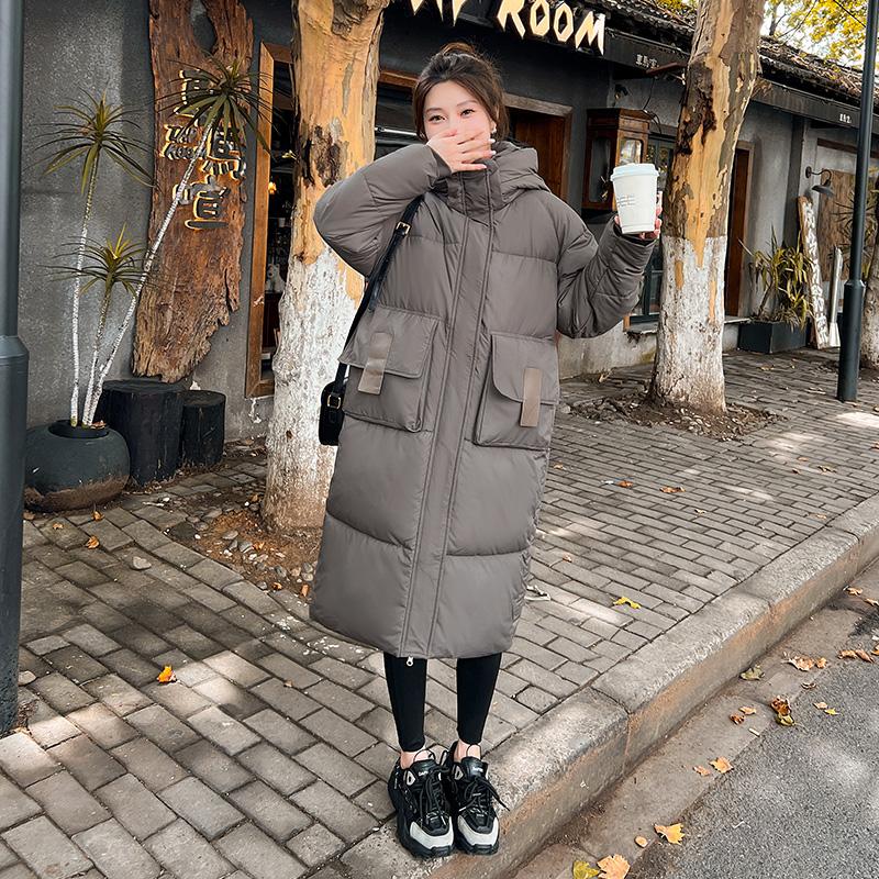 Autumn Winter Thicken Warm Parka Women Casual Solid Color Big Pocket Loose Long Hooded Coat Jackets Outwear