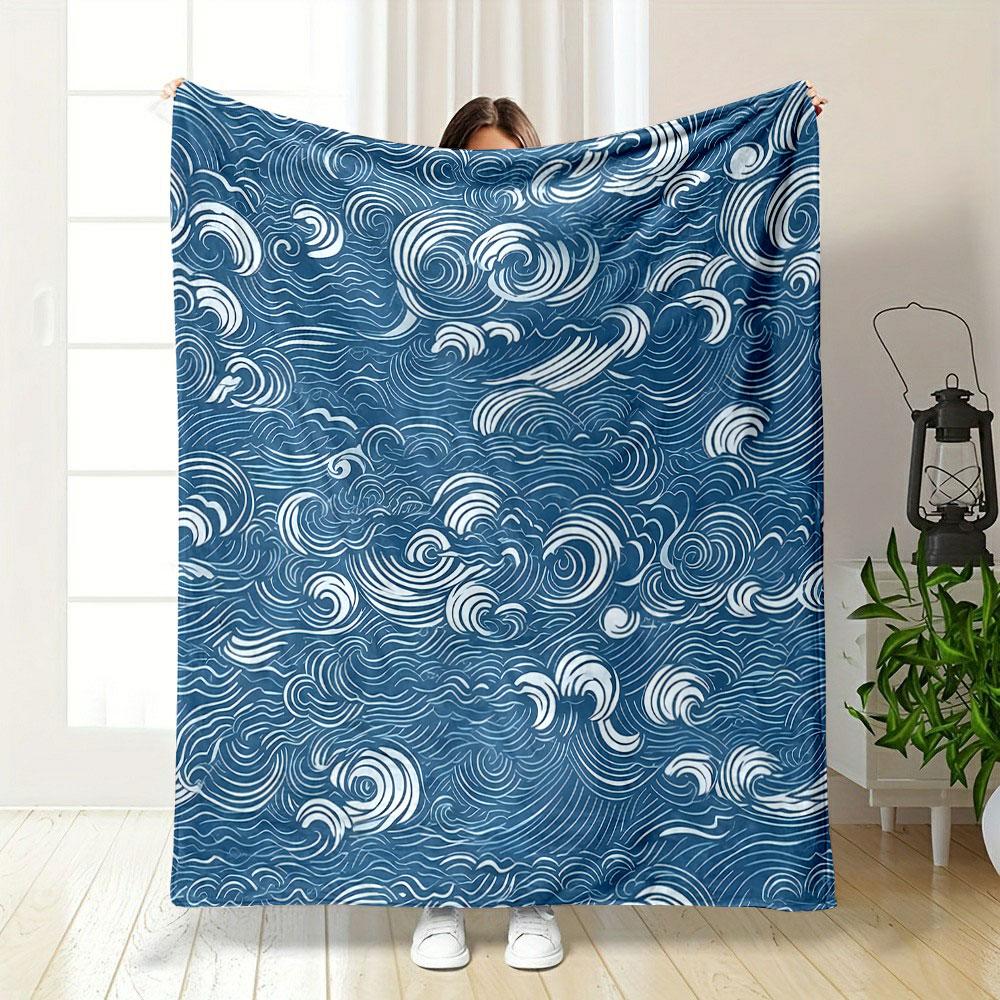 Blue Ocean Wave Pattern Blanket Design print blanket soft and cozy perfect for the living room bed sofa or a nap,gift