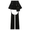 Rockmore Rivet Pleated Jeans Women Gothic Cargo Pants Punk High Waist Removable Buckle Cutout Trousers Dark Academic Grunge