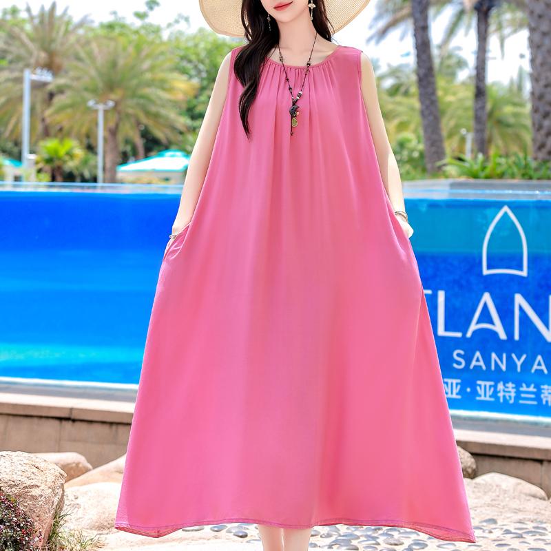 Vestido de Verano Elegante para Mujer de Talla Grande Casual Suelto Sin Mangas Vestido Largo Ropa Femenina Vintage