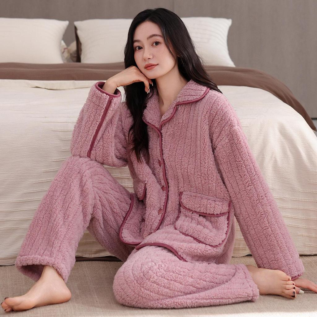 Cozy Winter Fleece Pajama Set for Couples - Thick Velvet Homewear for Women and Men