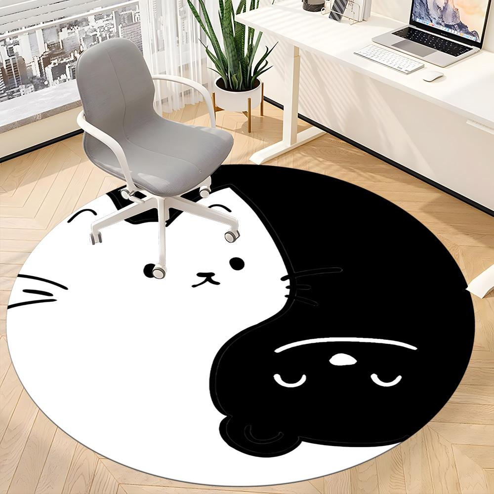 1PC Moon Cat Office Round Area Rug, Mat Suitable For Office, Under Office Chairs Bedroom Living Room Home Decor, Room Deco