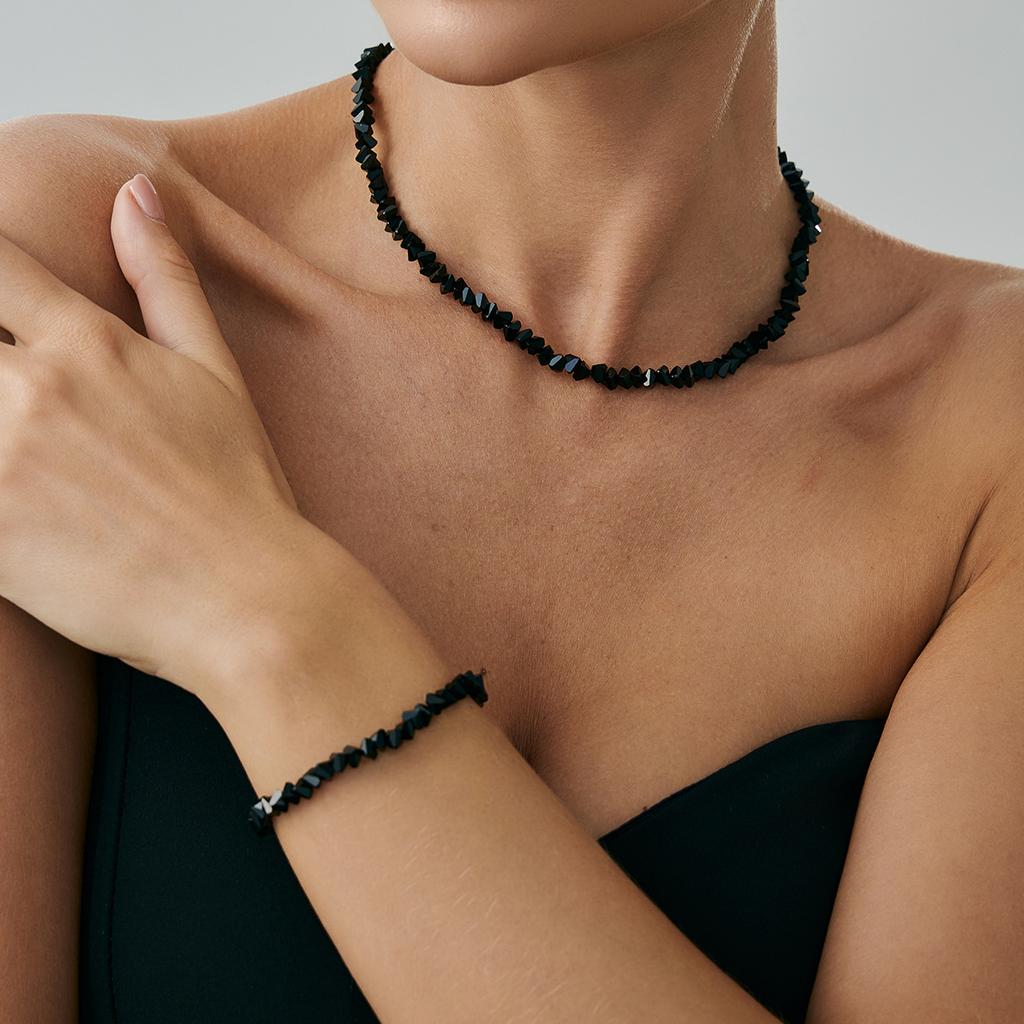 Simple Wind Irregular Crystal Beaded Necklace, Cold Wind Gravel Stacked Collarbone Chain Necklace