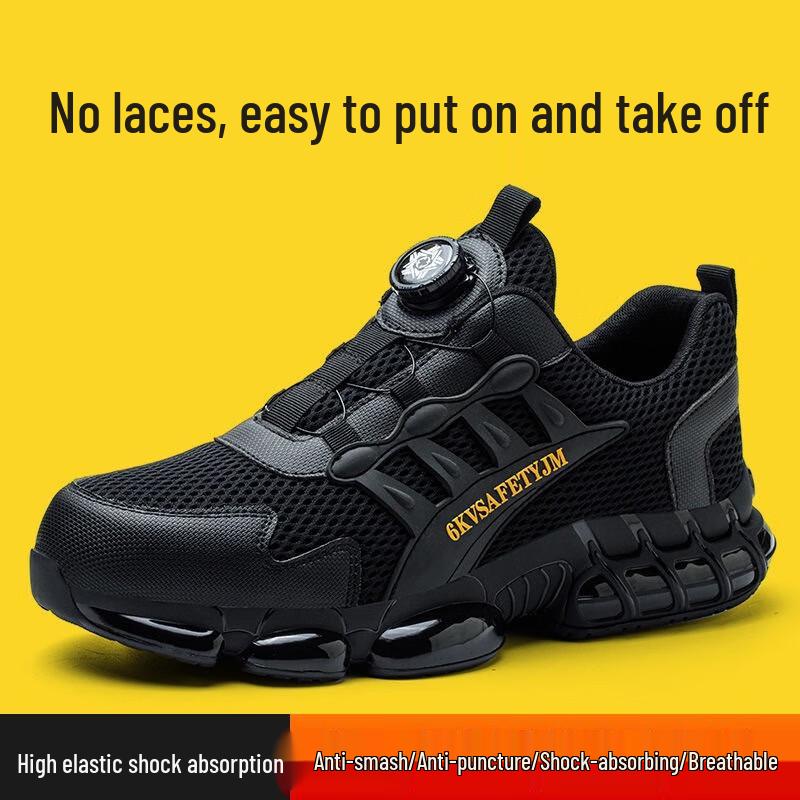 HUIZUMEI Rotary Buckle Laceless Safety Shoes