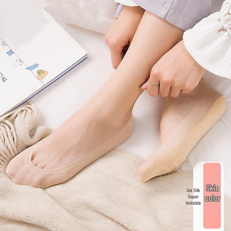 Women's Ice Silk Low Cut No-Show Striped Mesh Lace Boat Socks - Super Thin & Non-Slip